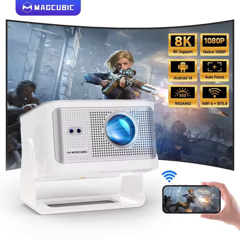Magcubic HY350Max 900ANSI Android 14 Auto Focus Projector Support 8K Native 1080P w/code @ Magcubic GB projectors Store [UK stock]