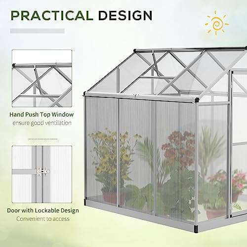 Outsunny 6x6ft Clear Polycarbonate Greenhouse Aluminium Frame Large Walk-In Greenhouse £273.99 @ Amazon