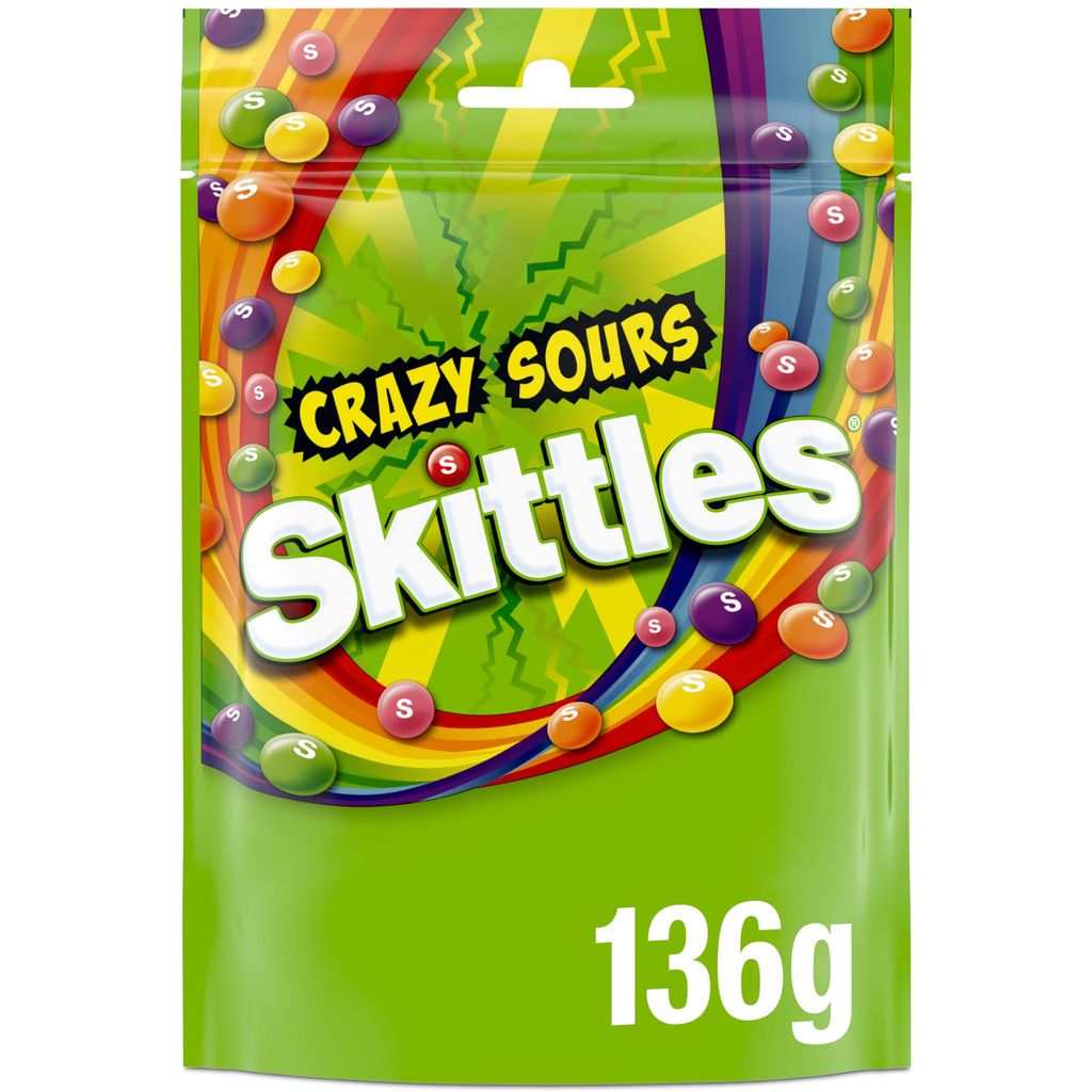 Skittles Crazy Sours Sweets Pouch 136g - 68p / 64p S&S