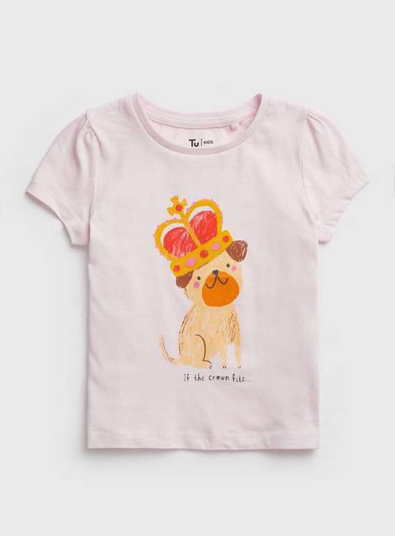 Tu Coronation Pink Royal Pug T-Shirt - 1.5-2 years to 3-4 Years £1.50 to £1.80 (Free Click & Collect) @ Sainsbury's Tu Clothing