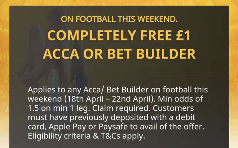 Free £1-10 ACCA or Bet Builder this weekend