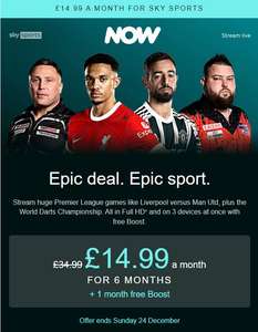 NOW TV Sports £14.99 p/m for 6 months - account specific - invite via email