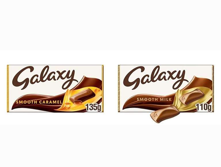 Galaxy Caramel Chocolate Bar 135g / Galaxy Smooth Milk Chocolate Bar 110g - 3 for £3 or £1.25 each / 3 for £2.62 or £1.13 each S&S