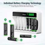 HiQuick 8-slot AA AAA LCD Battery Charger, 5V 2A Fast Charging Function, Type C and Micro USB Input, with 8 x 1100mAh AAA NI-MH Batteries