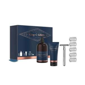 Gillette King C Shave Trial Kit 8 Piece Gift Set (Razor + 150ml Shave Gel + 5 Blades + 350ml Beard Wash)