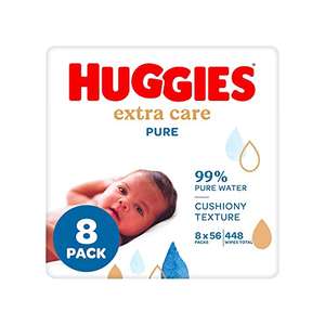 Huggies Pure Extra Care Baby Wet Wipes 8 x 56 £8.14 / £7.33 Subscribe & Save + 25% Voucher on 1st S&S @ Amazon