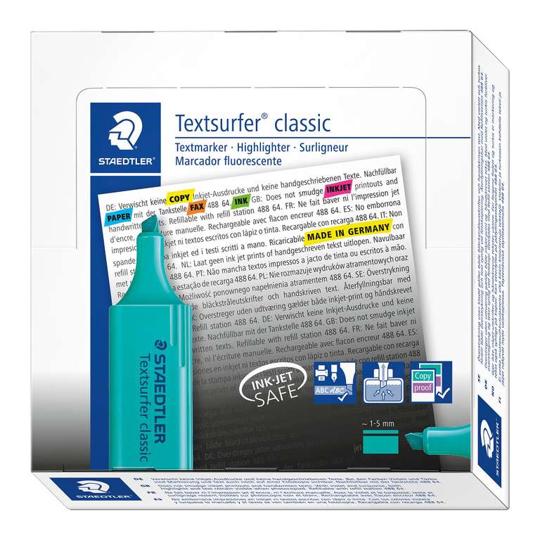 STAEDTLER 364-35 Textsurfer Classic Highlighter - Turquoise (Box of 10)