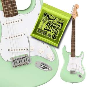 Squier Affinity Strat Electric Guitar - Surf Green + Free 3 Pack of Ernie Ball 10-46 Regular Slinky Strings