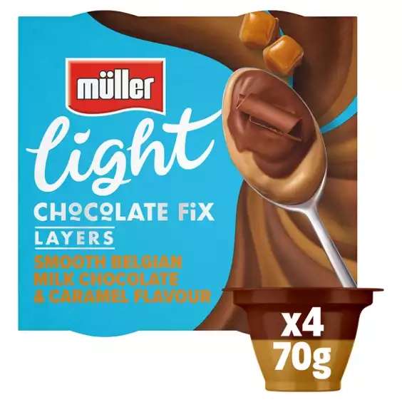 Muller Light 4x70g - Belgian Milk Chocolate, Caramel, Orange or White Chocolate