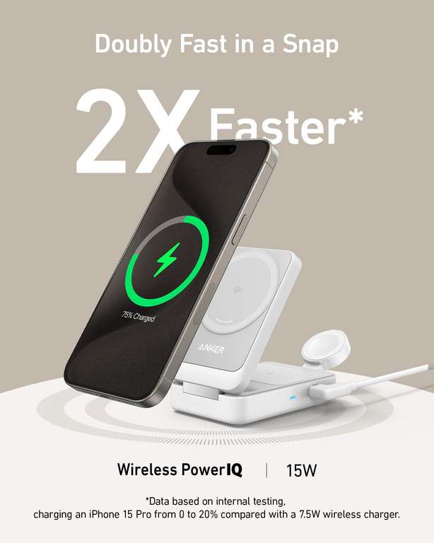 Anker MagGo 3-in-1 Wireless Charging Station, Qi2 Certified 15W Wireless Stand sold by AnkerDirect UK
