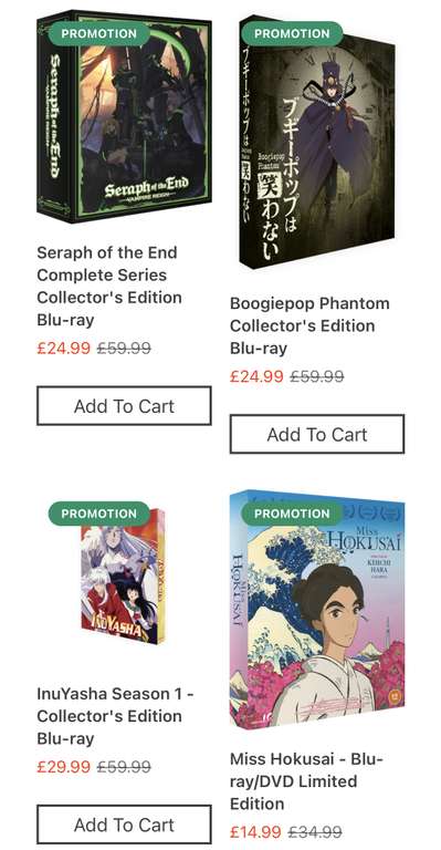 Collector's Edition Sale - Prices Range from £14.99 to £44.99 with code @ All The Anime