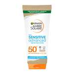 Garnier Ambre Solaire SPF 50+ Sensitive Advanced Sun Cream, For Sensitive Skin, Water Resistant & Non-Greasy Sunscreen, UVA & UVB Protection