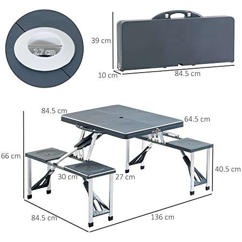 Outsunny Folding Picnic Table and Chair Set Portable Camping Hiking Dining Furniture with Four Chairs - Sold/Dispatched By MHSTAR