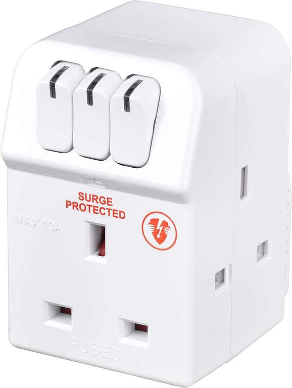 Masterplug MSWG3 Three Socket Surge Protected Adaptor with Individual Switches