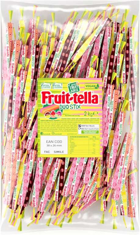 2kg Fruit-tella Duo Stix, 3 Flavours (Or £11.25 With S&S / £10/£9.38 With First Time S&S)