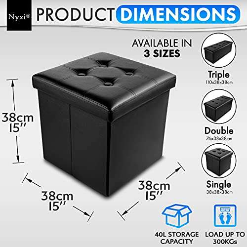 Nyxi Faux Leather 38 * 38 * 38cm Black Ottoman Foldable Storage Boxes Seat Foot Stool Storage Box with Lids - Sold & Shipped By Nyxi-Ltd