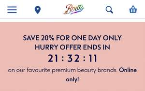 Save 20% off premium beauty Mac,Nars,Estée Lauder,Benefit,Bobbi Brown & more for 1 day (combines with other offer) @ Boots
