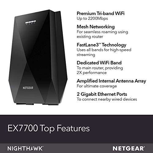 NETGEAR WiFi Booster Range Extender | WiFi Extender Booster | Covers up to 2000 sq ft & 40 devices | AC2200 (EX7700) - £63.97 @ Amazon