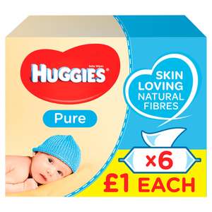 Huggies Pure Baby Wipes PMP - 6 Pack (56 Wipes/Pack, 336 Wipes Total) - £1 @ Iceland