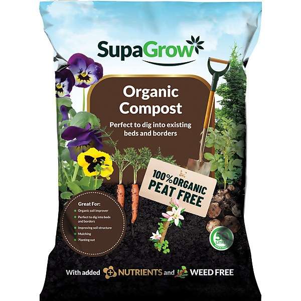 SupaGrow Peat Free Organic Garden Compost 50L - 10 Bags for £24 or £21.60 with email sign up at Homebase