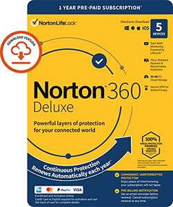 Norton 360 Deluxe 2022 antivirus etc 5 devices - £9.97 prime members exclusive @ Amazon