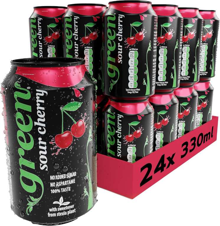 Green Sour Cherry Soft Drink - Low Calorie Fizzy Drink with 10% Natural Juice (330ml x 24)