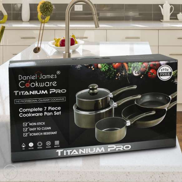 Daniel James Cookware 7-piece pan set (induction-suitable) in titanium Reduced with Codes + Free delivery