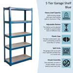 Home Vida 5 Tier Layer Shelf Storage Shelving Rack Heavy Duty Kitchen Garage Racking Unit 875 Kgs Capacity, Standard, Blue