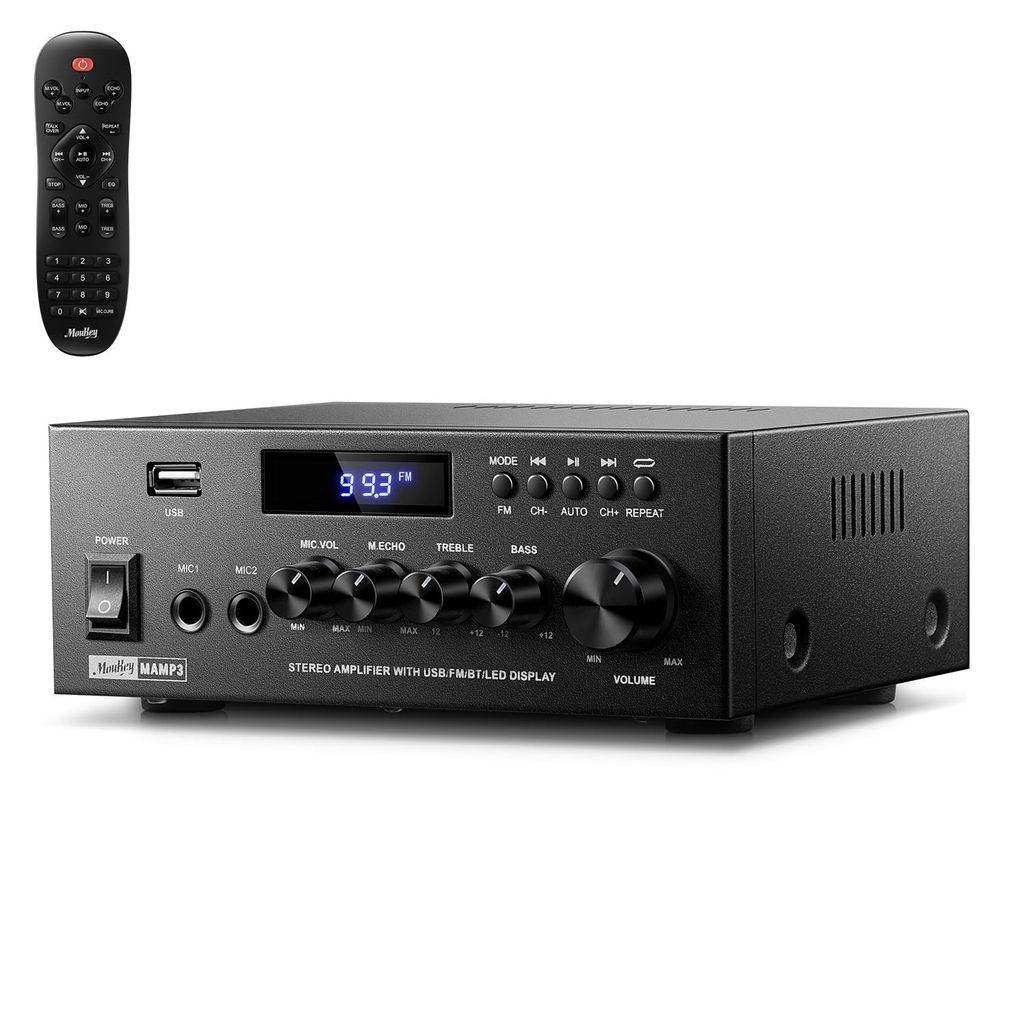 Moukey Power Audio Amplifier, 2.0 Channel Stereo Receivers with Bluetooth 5.3, Full Function Remote