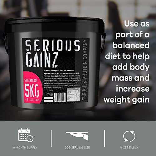 Serious Gainz - Whey Protein Powder - Weight Gain, Mass Gainer - 30g Protein Powders (Strawberry, 5kg) - £25.64 @ Amazon