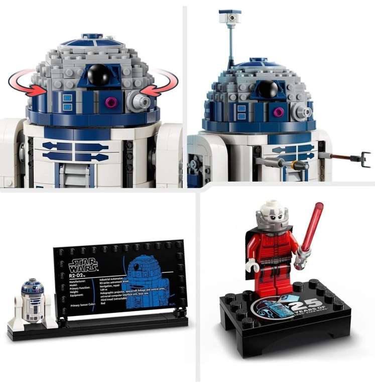 LEGO Star Wars R2-D2 Model Set, Buildable Toy Droid + 25th Anniversary Darth Malek Minifigure & Decoration Plaque 75379
