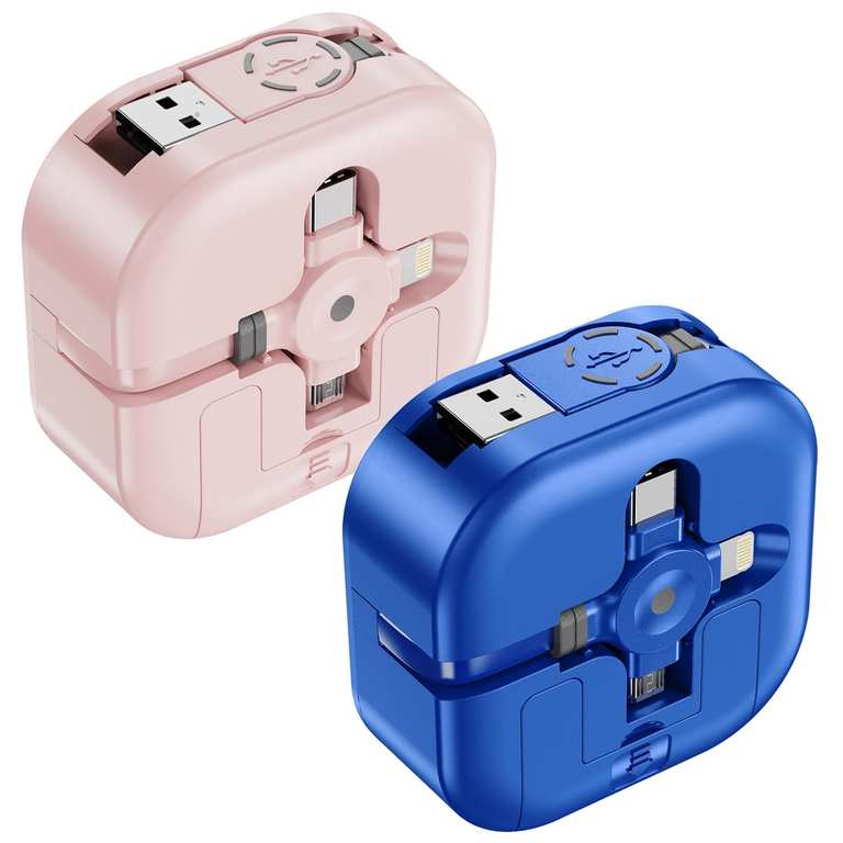 ASICEN 3-in-1 Retractable Charger Cable 2-Pack 1.2M, Fast Charge, Lightning/USB-C/Micro USB Sold by Asicen Direct UK /FBA