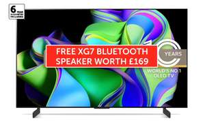 LG OLED42C34LA C3 42" 4K OLED smart TV +free LG XG7QBK Bluetooth speaker, 6-year guarantee - with code