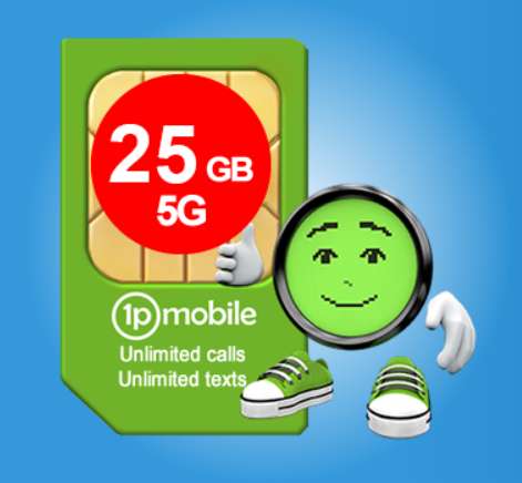1p mobile - £10pm 25GB 5G data, Unlimited min and text - No contract, No credit check (Runs on EE)