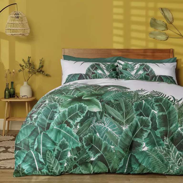 Cotton Jungle Leaf Green Bedding Set, King Size Duvet Cover Sets Argos
