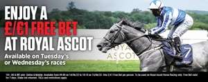 Enjoy a £/€1 Free Bet on Tuesday or Wednesday at Royal Ascot @ Ladbrokes (selected accounts)