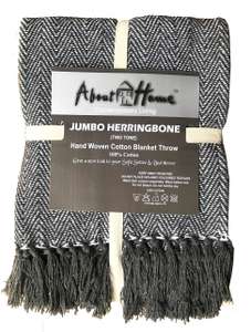 Herringbone Blanket Throw, Settee Cover (Grey/Nat, 50"x60") 100% cotton