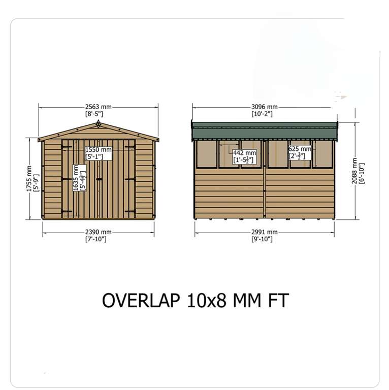Shire 10 x 8ft Double Door Overlap Apex Wooden Shed with Window