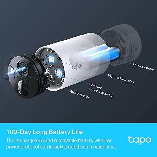 Tapo Smart Wire-Free Security 2-Camera System, Rechargeable Battery, Hub included, 1080p HD, SD Storage, (Tapo C400S2), White