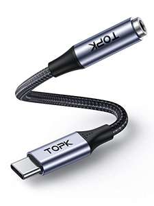 TOPK USB C to 3.5mm Audio Adapter, Type C Male to Headphone Aux Jack Female Dongle Cable - £2.99 @ TOPKDirect / Amazon