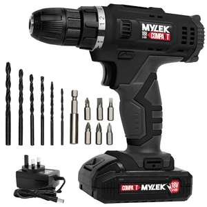 MYLEK MYW09 18V Cordless Drill Electric Screwdriver Set, Powerful Lithium Ion Battery Pack, 18 Volts Combi Driver, DIY Accessory Kit, Black
