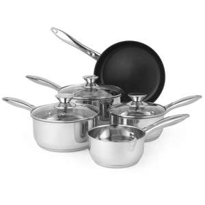Russell Hobbs Pan Set 5PC Classic Collection Stainless Steel NonStick With Lids with code - Sold by Home of Brands