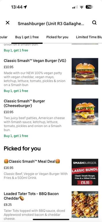 Buy one Get one Free at SmashBurger @ Uber Eats (Targeted offer)