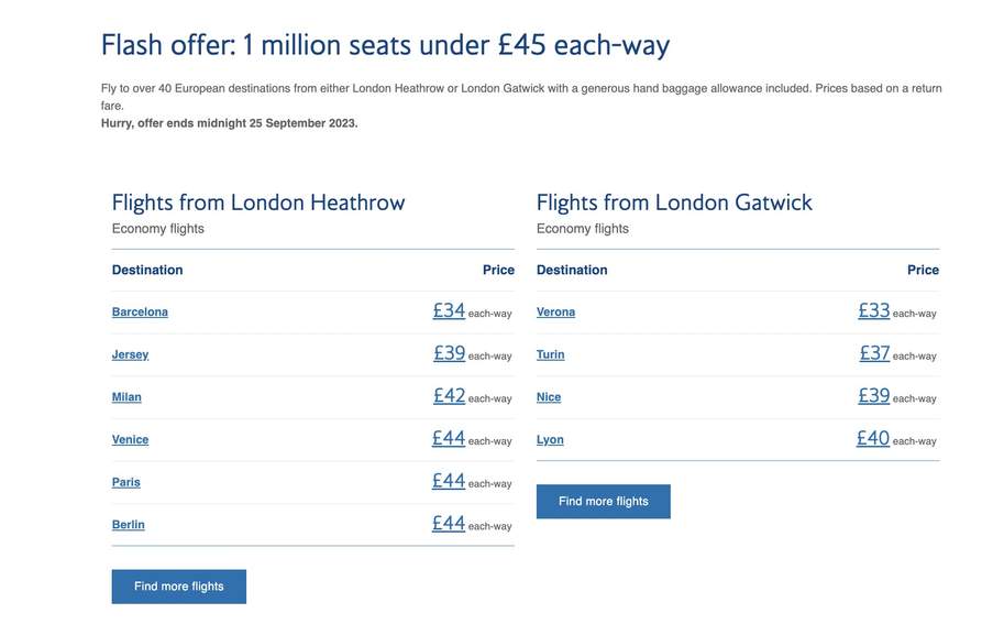 Heathrow and Gatwick: European destination is the best value for