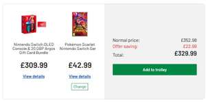 Nintendo Switch OLED Console & £20 Argos Gift Card + Pokémon Scarlet Nintendo Switch Game £329.99 free Click & Collect @ Argos