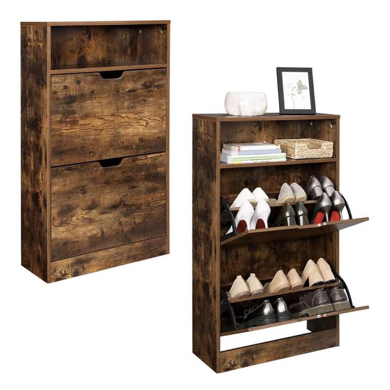 Vasagle Shoe Storage Cabinet with Two Doors & Open Shelf W/Code