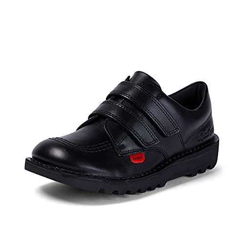 Kickers Junior Unisex Kick Lo Vel Twin Strap Black Leather School Uniform Shoes 12/12.5/13/2/3
