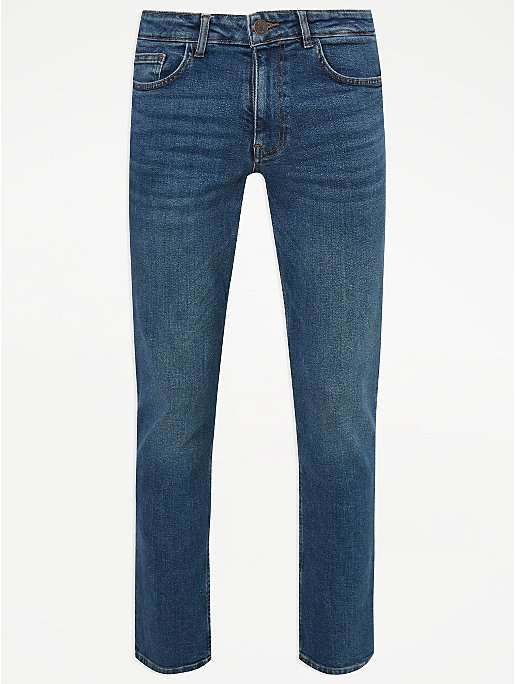 Mid Blue Straight Leg Jeans With Stretch (Limited Sizes / Waist 30-32) - £4 + Free Click & Collect @ George Asda