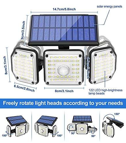 (2 Pack) Solar Outdoor Wall Lights Motion Sensor Security Light 122 LED Floodlight IP65 360° Waterproof With Voucher Sold by GUOHAN LTD FBA