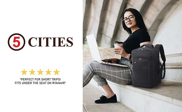 5-Cities Ryanair Maximum (40x20x25cm) New and Improved 2024 Underseat Cabin Luggage Backpack/Rucksack, 2 Years Warranty, Black